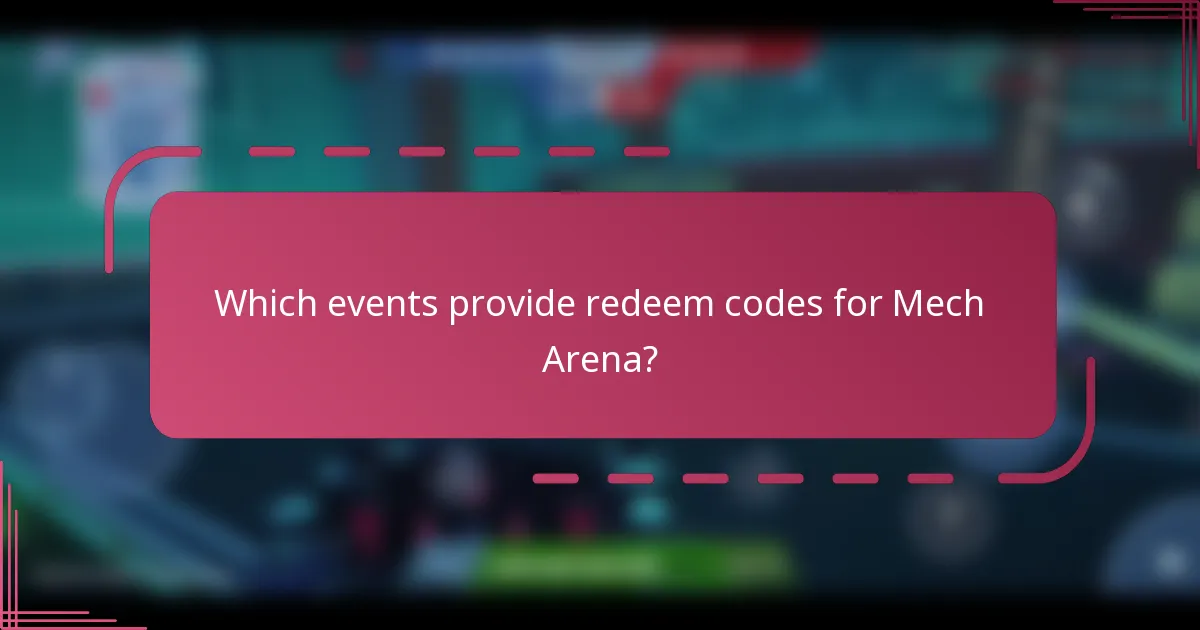 Which events provide redeem codes for Mech Arena?